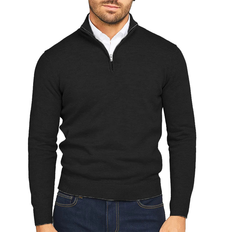 Men's Wool Polo Sweater Fleece Quarter Zip