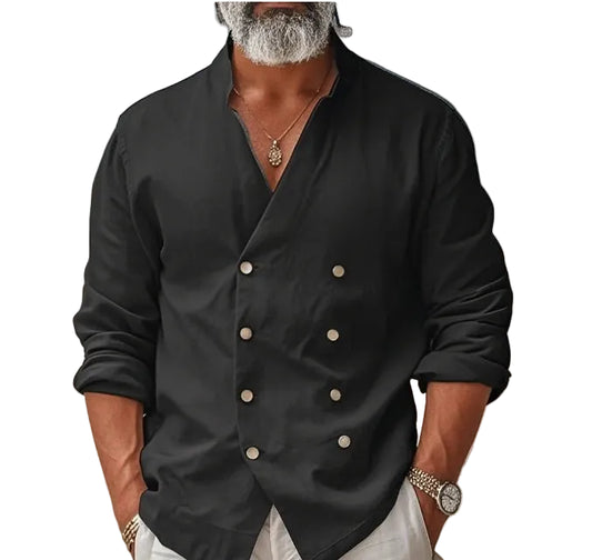 Men's Stand-Up Collar Linen Shirt