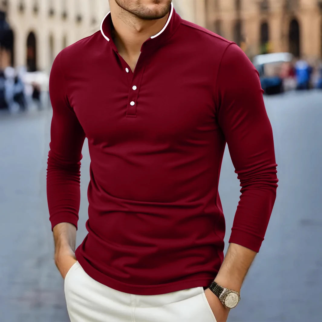 Men's Stand-Up Collar Polyester Shirt