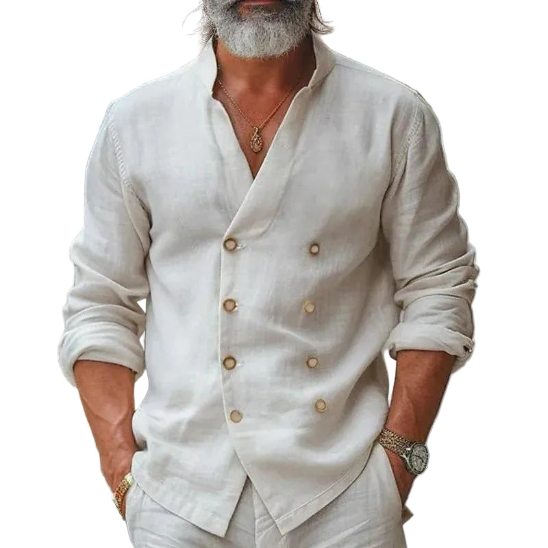 Men's Stand-Up Collar Linen Shirt