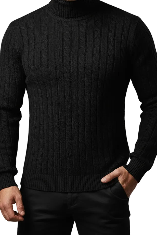 Men's Weave Design Polyester Turtleneck