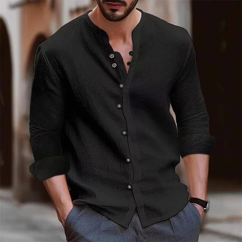 Men's Stand-Up Collar Linen Shirt