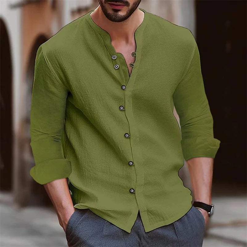 Men's Stand-Up Collar Linen Shirt
