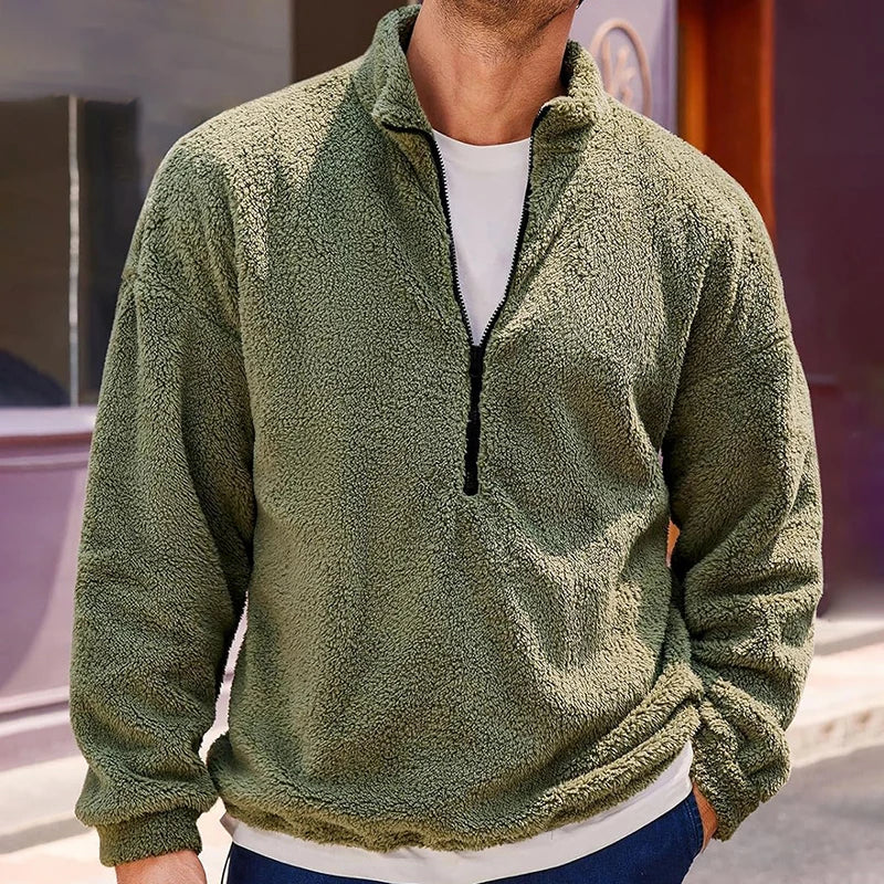Men's Fleece Quarter Zip Sherpa Wool Sweatshirt