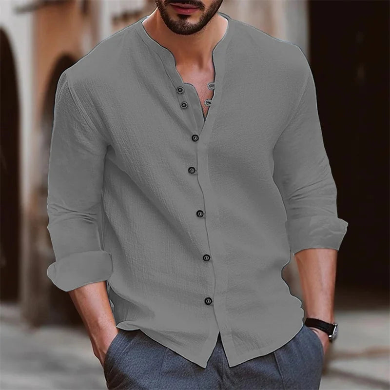 Men's Stand-Up Collar Linen Shirt