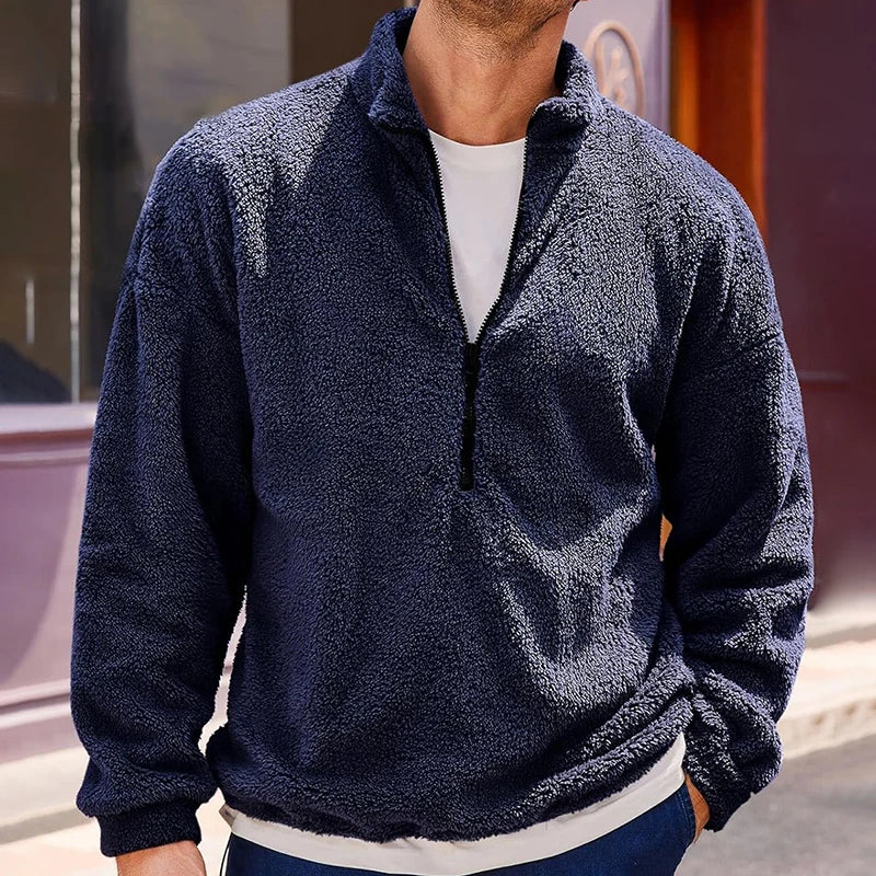 Men's Fleece Quarter Zip Sherpa Wool Sweatshirt