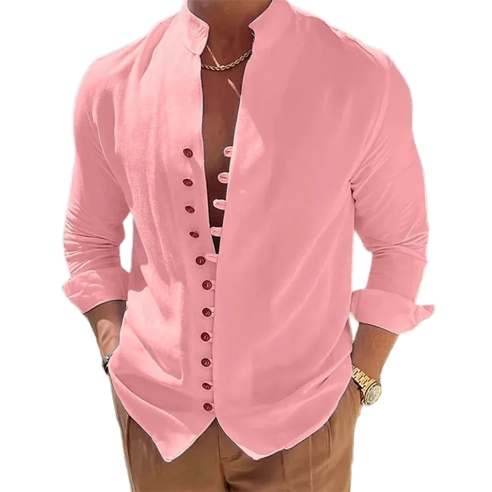 Men's Stand-Up Collar Linen Shirt
