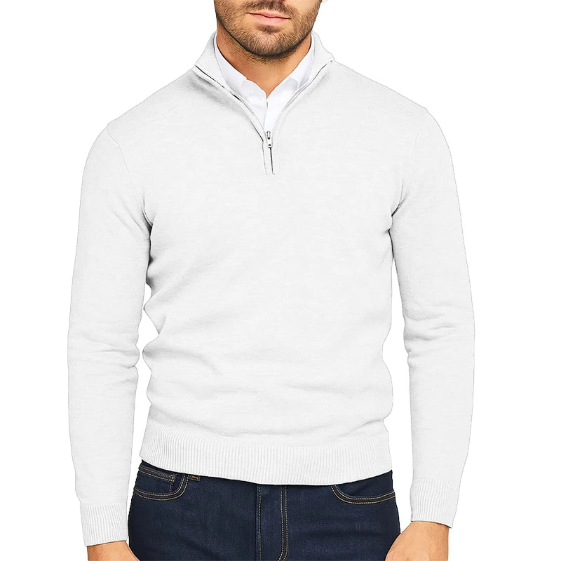 Men's Wool Polo Sweater Fleece Quarter Zip