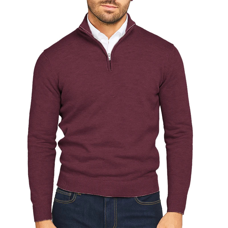 Men's Wool Polo Sweater Fleece Quarter Zip
