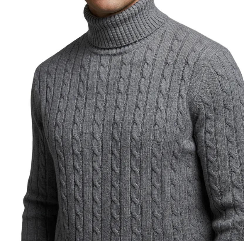 Men's Weave Design Polyester Turtleneck