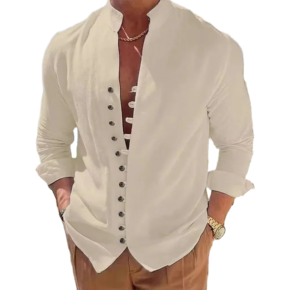 Men's Stand-Up Collar Linen Shirt