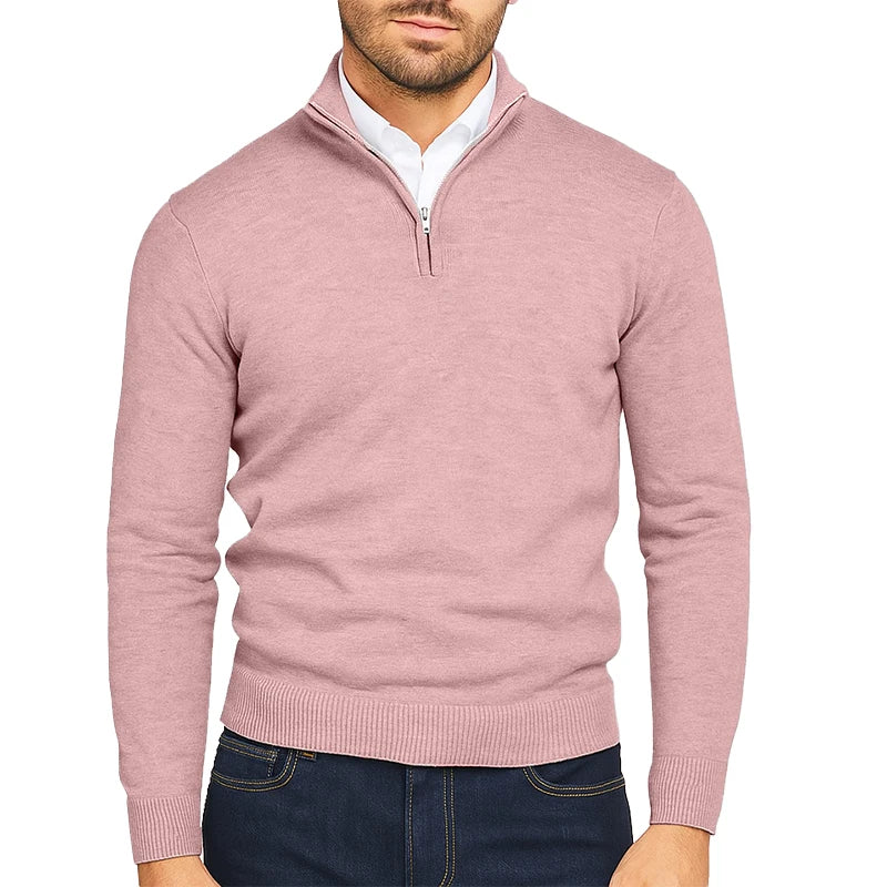 Men's Wool Polo Sweater Fleece Quarter Zip