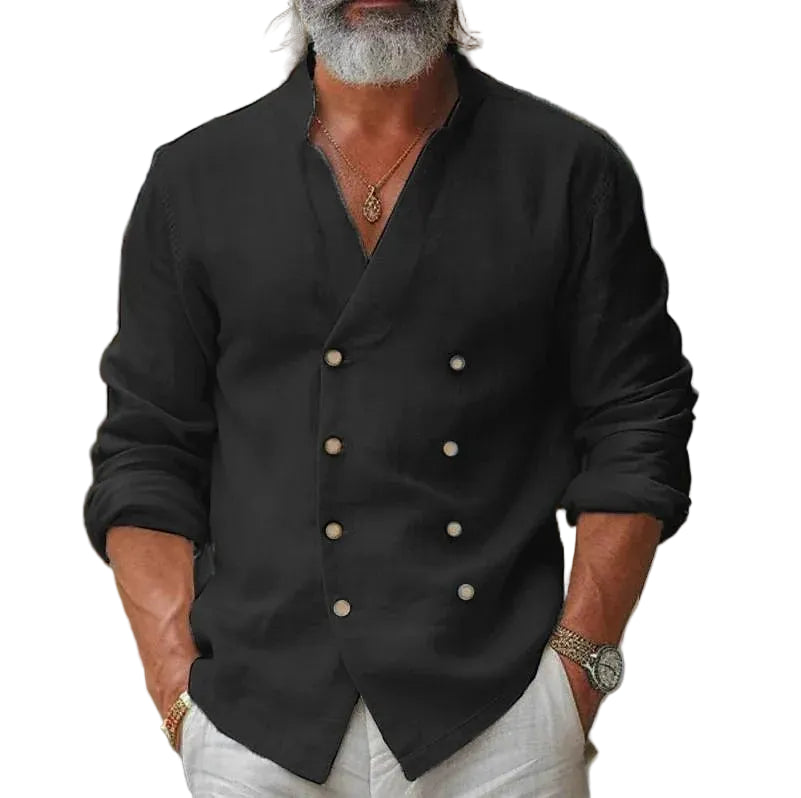 Men's Stand-Up Collar Linen Shirt