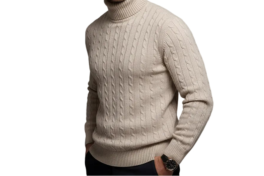 Men's Weave Design Polyester Turtleneck