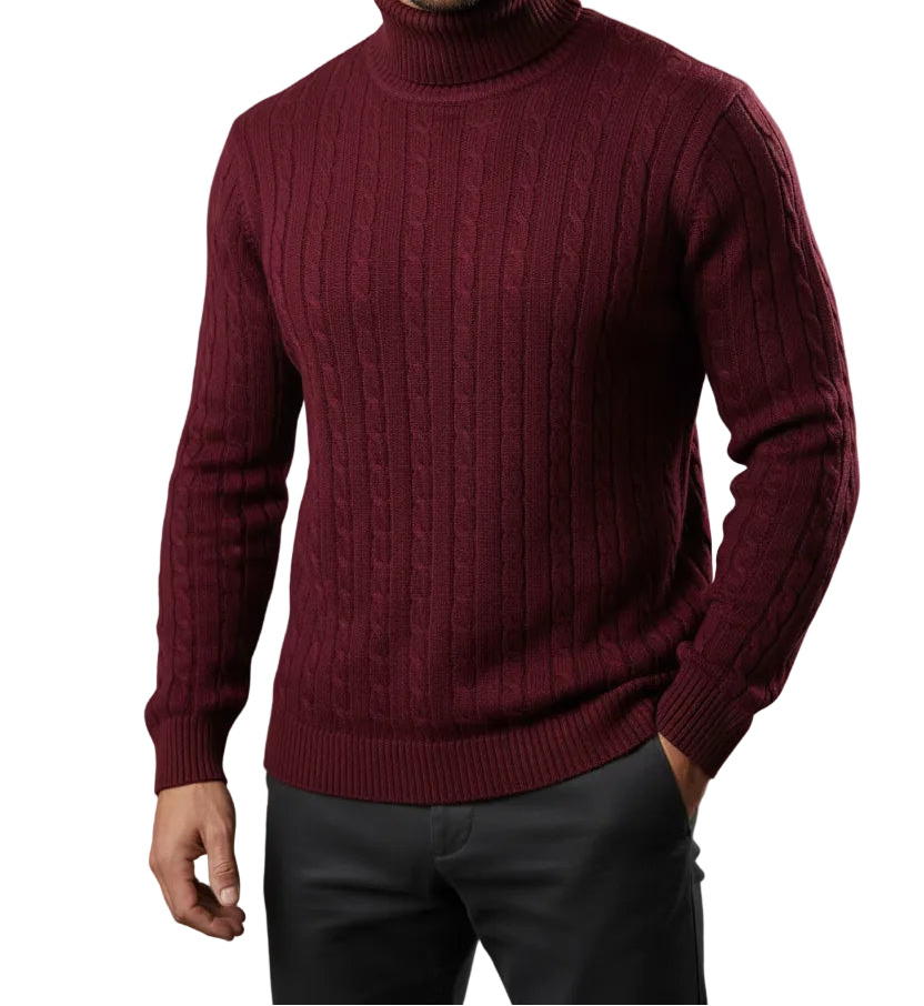 Men's Weave Design Polyester Turtleneck