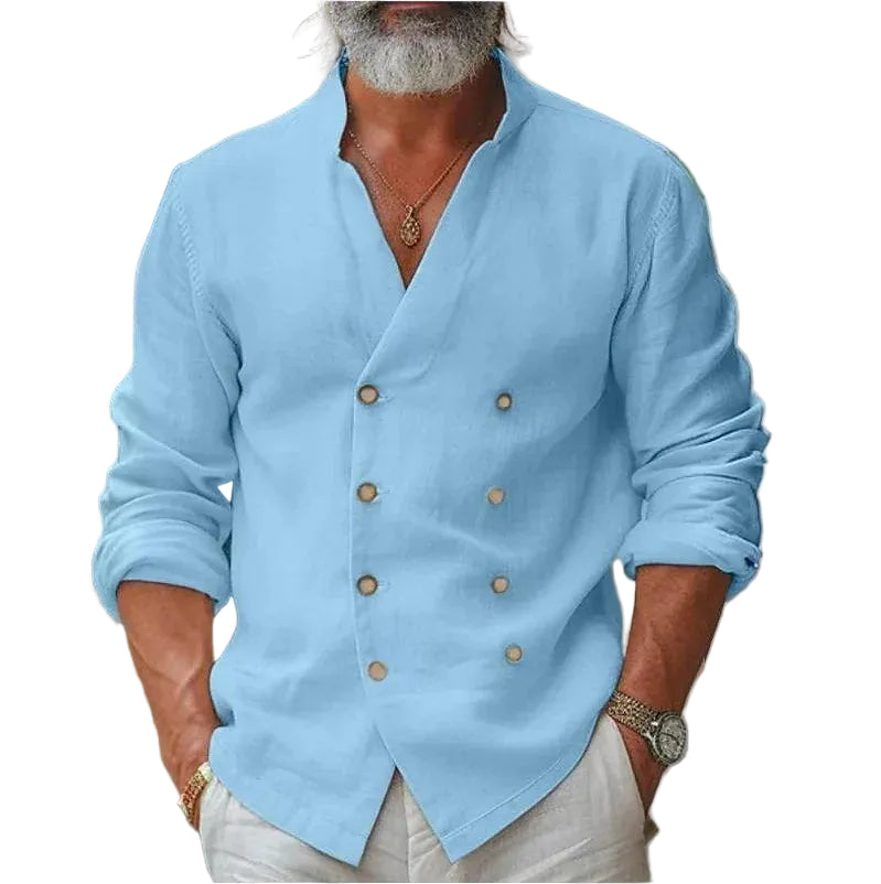 Men's Stand-Up Collar Linen Shirt