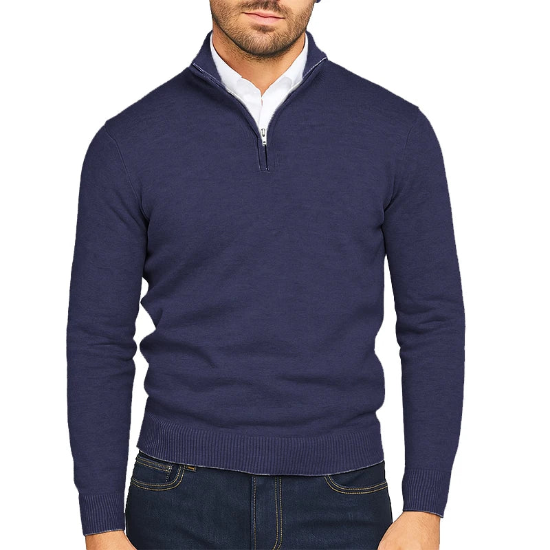 Men's Wool Polo Sweater Fleece Quarter Zip
