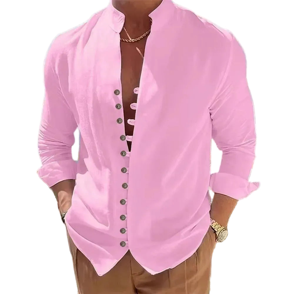 Men's Stand-Up Collar Linen Shirt