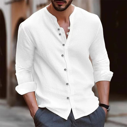 Men's Stand-Up Collar Linen Shirt