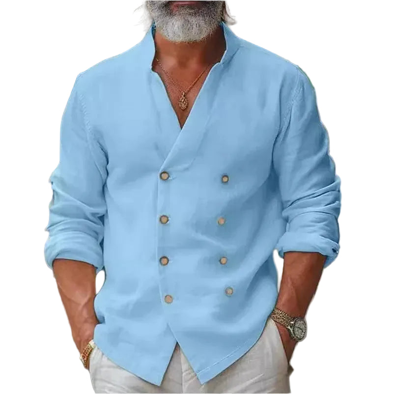 Men's Stand-Up Collar Linen Shirt