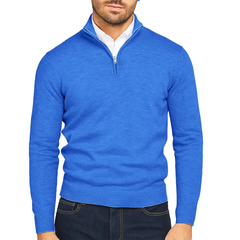 Men's Wool Polo Sweater Fleece Quarter Zip