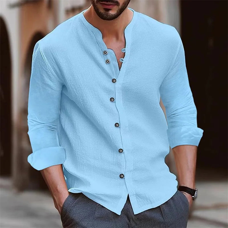 Men's Stand-Up Collar Linen Shirt