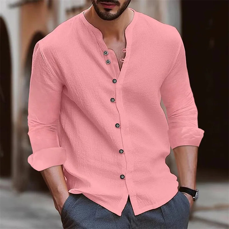 Men's Stand-Up Collar Linen Shirt