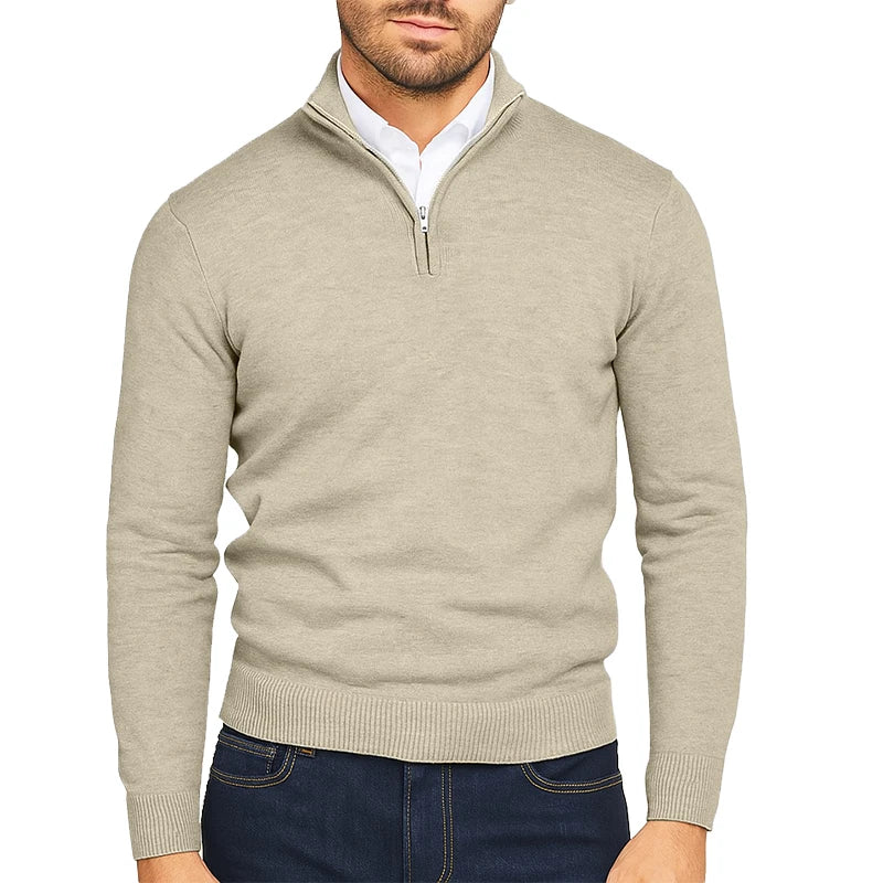 Men's Wool Polo Sweater Fleece Quarter Zip