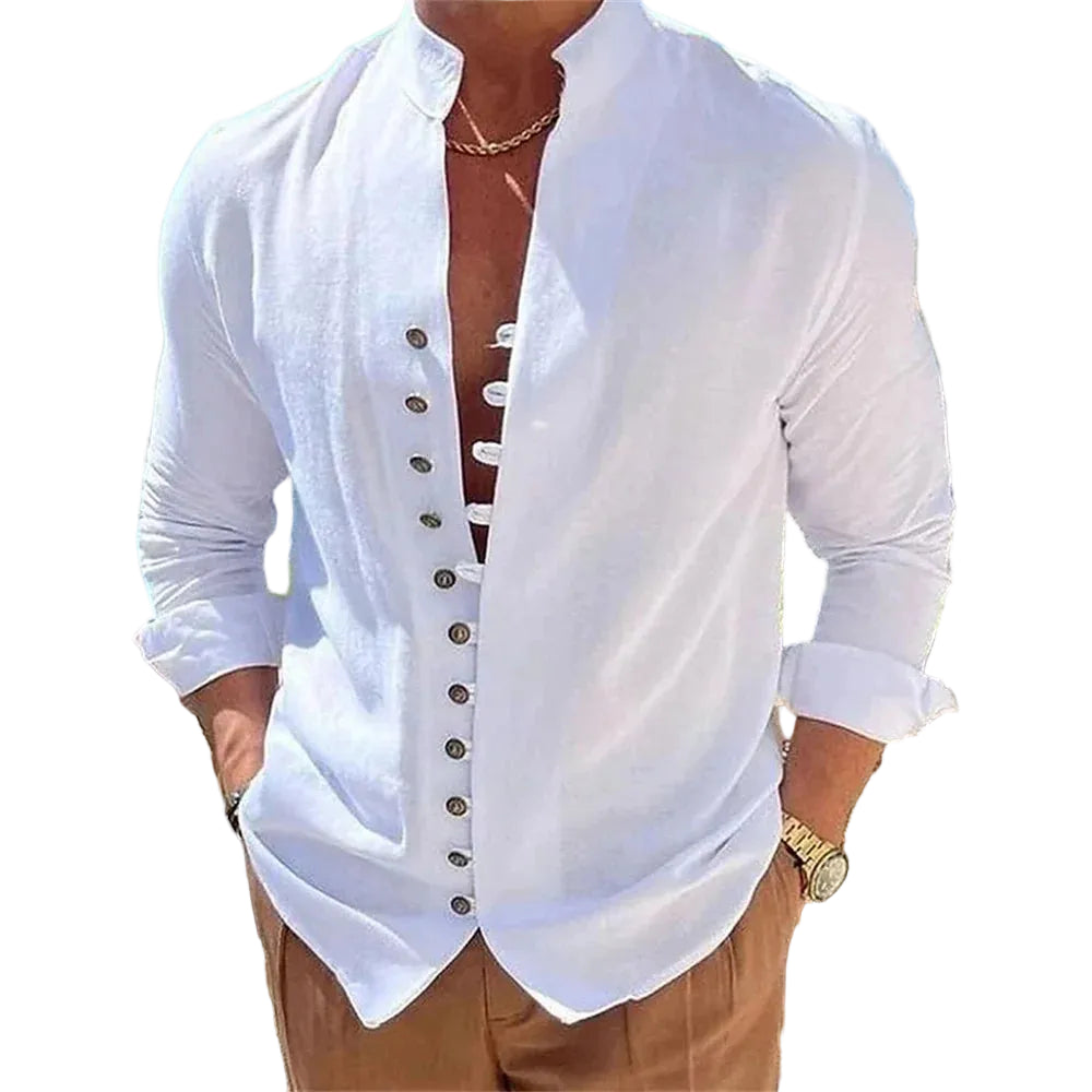 Men's Stand-Up Collar Linen Shirt
