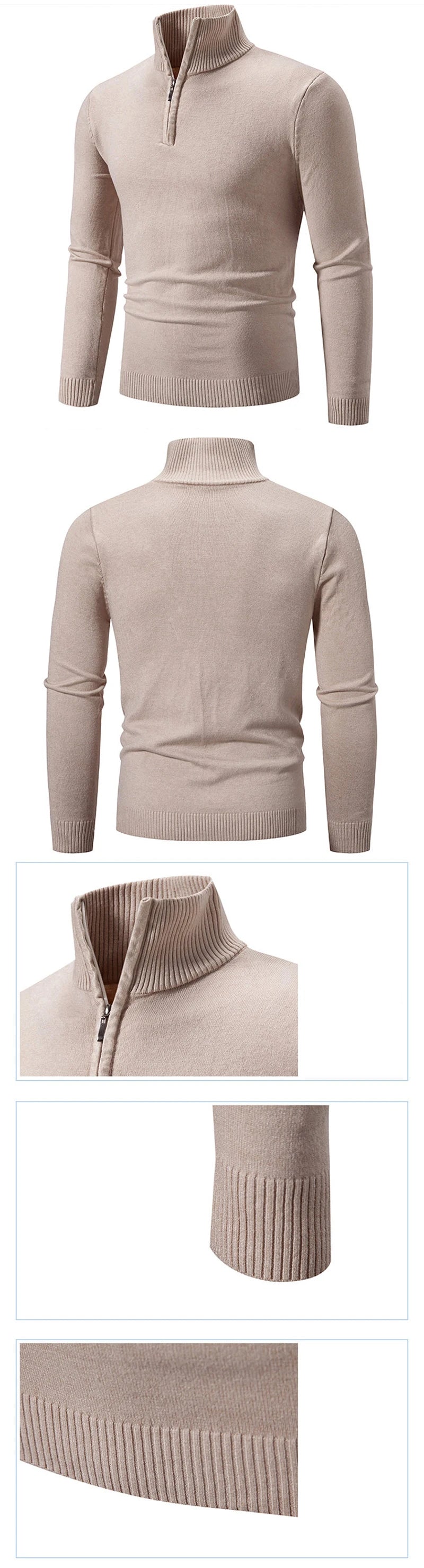 Men's Wool Polo Sweater Fleece Quarter Zip